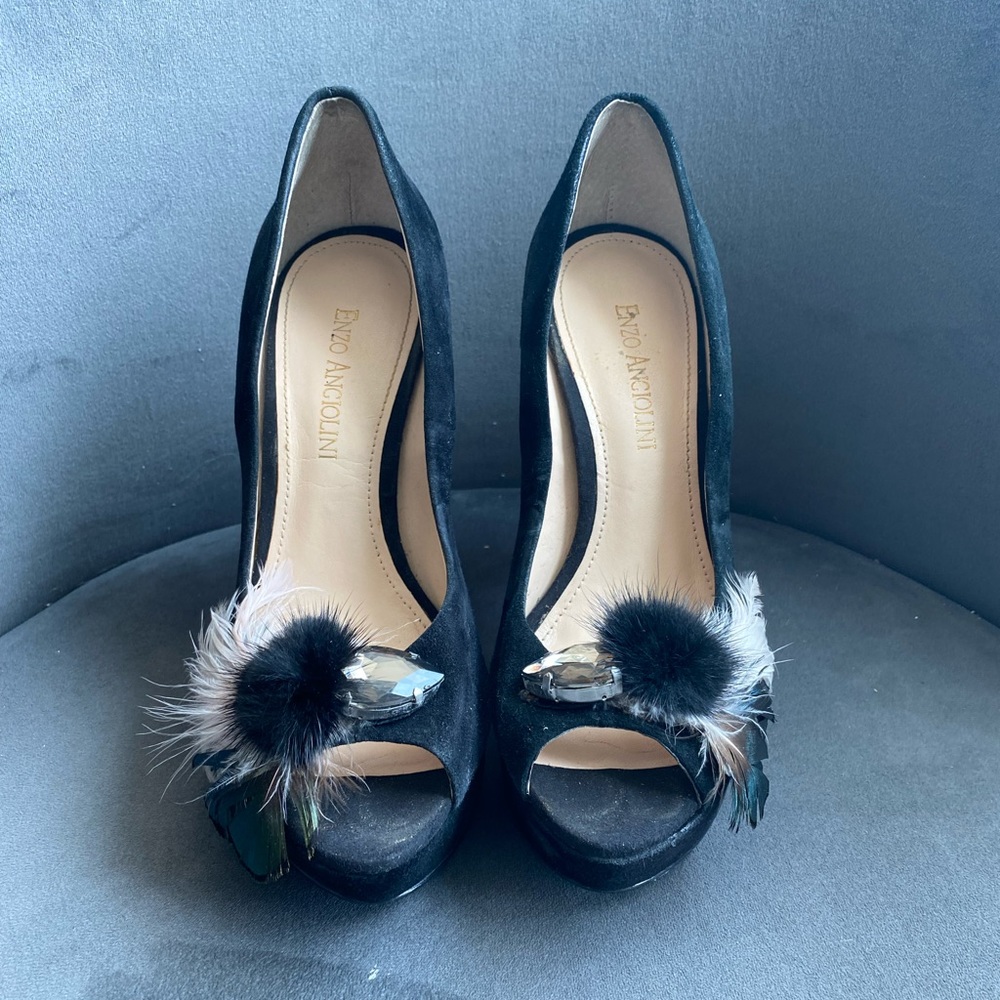 Enzo Angiolini Black Suede Platform Pumps